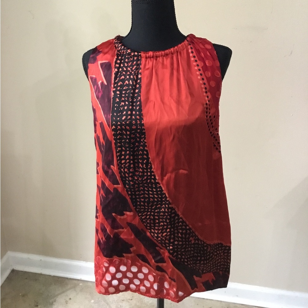 Cabi Women’s Red Silk Blend Sleeveless Tunic Blouse Size M EUC
